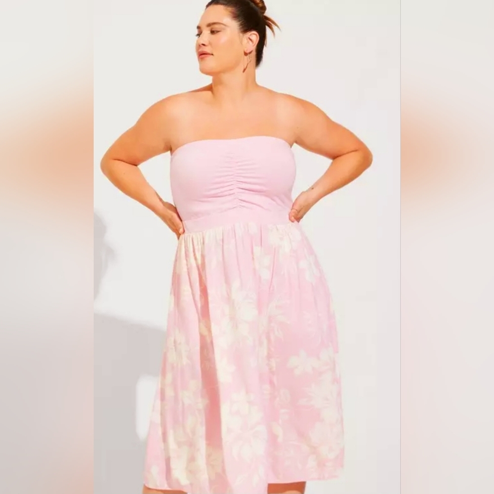 torrid Pink Strapless Floral Midi Dress